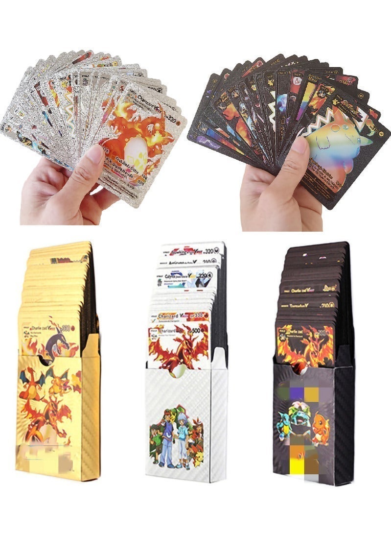 Card Games set of 3 colours (55 Pcs Gold, 55 Pcs Silver, 55 Pcs Black, Total 165 Pcs) Including Vmax Rares V Series GX EX Rares Charizard Common Card Games Assorted
